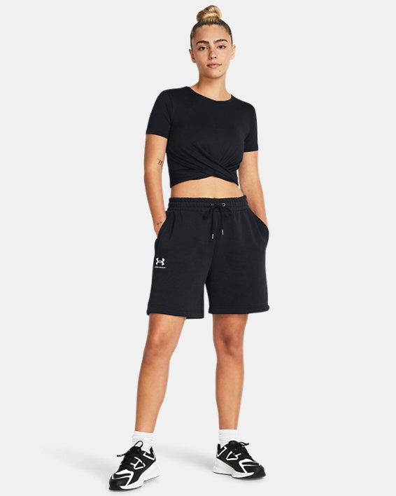 Women's UA Icon Fleece Boyfriend Shorts, Black, pdpMainDesktop image number 2